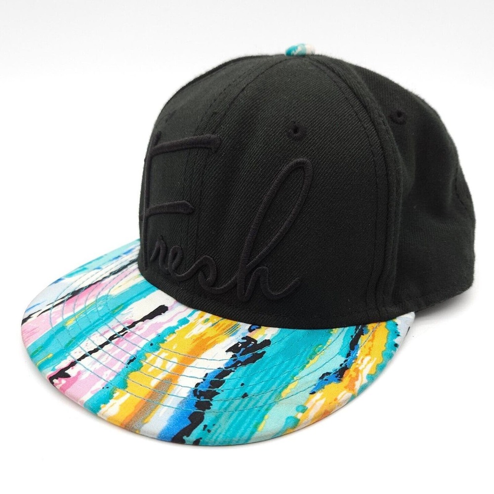 Neff Fresh Snapback Hat Embroidered Flat Bill Baseball Cap Paint Drip Wool Blend